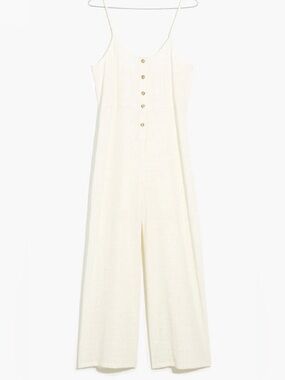 Madewell Cream Button-Front Spaghetti-Strap Wide-Leg Coverup Jumpsuit
